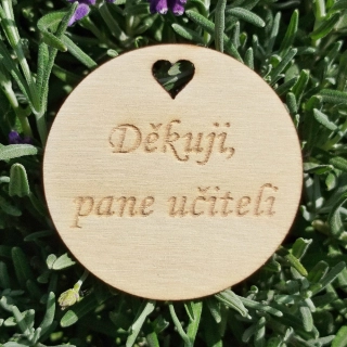 Dřevěná placka - kolečko 5 cm - Děkuji pane učiteli